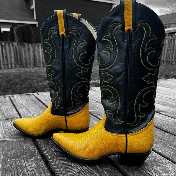 Vintage Larry Mahan Exotic Lizard Skin and Leather Women’s Cowboy Boots - Picture 6 of 9